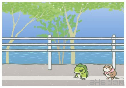 旅行青蛙栏杆散步图片