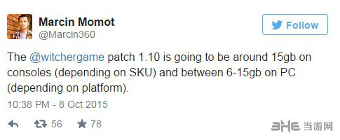 巫师3狂猎1.10补丁有15G容量