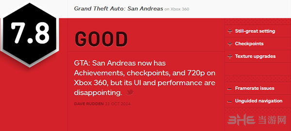 侠盗猎车圣安地列斯HD获ign7.8好评1