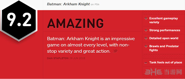 蝙蝠侠阿卡姆骑士ign评分