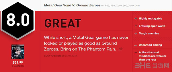 合金装备5原爆点IGN评分为8.0