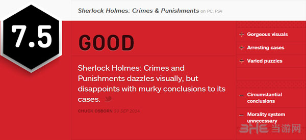 福尔摩斯罪与罚获IGN7.5好评