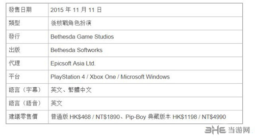 辐射4中文英文合版发售日期