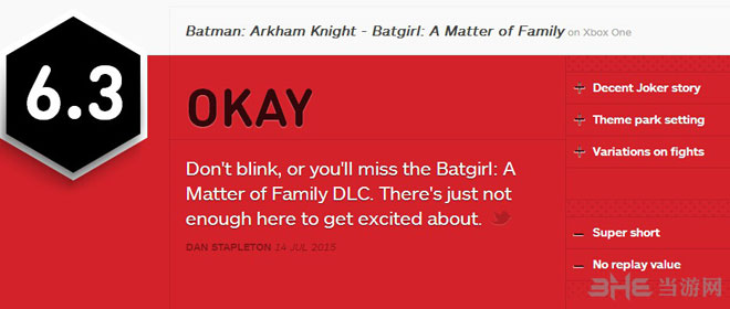 蝙蝠侠阿甘骑士dlc ign评分