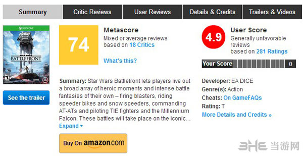 星球大战前线玩家评分1