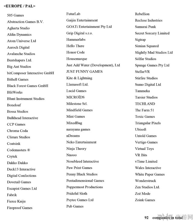 PSVR第一批全部开发商名单3