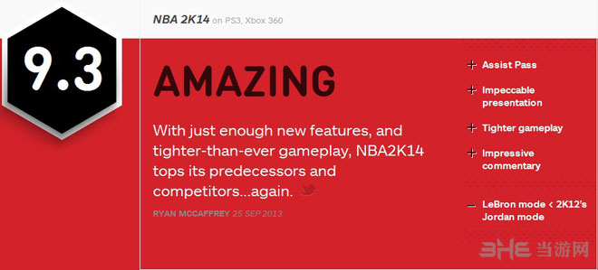 NBA 2K14 ign评分9.3